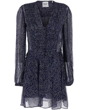 Isabel Marant 'Loriena' Dress With V Neck And All-Over Print - Blue