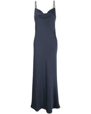 Plain Long Dress With Thin Straps And Back Pendants - Blue