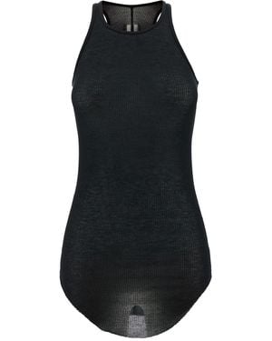 Rick Owens Ribbed Tank Top With Curved Hem - Black