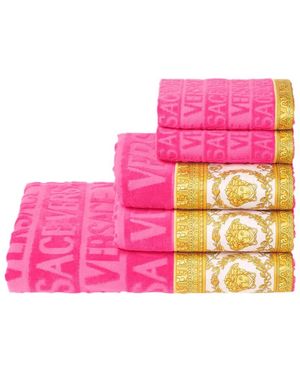 Versace Set Di Asciugamani Da Cinque Pezzi Con Motivo Barocco In - Rosa