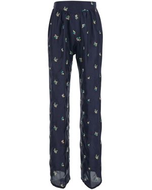 forte_forte Trousers With All-Over Floral Embroidery - Blue