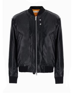 sunflower Leather Bomber Jacket With Long Sleeves And Front Closure, I - Black