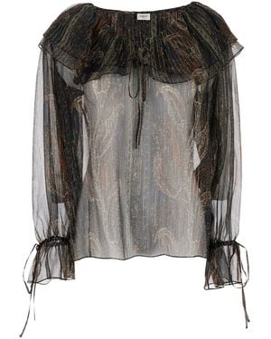 Saint Laurent Off-Shoulder Blouse With Drawstring Poet Sleeves - Black