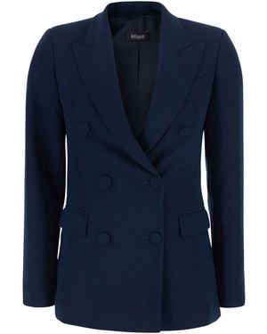 Le Plain Double-Breasted Jacket With Peak Revers - Blue