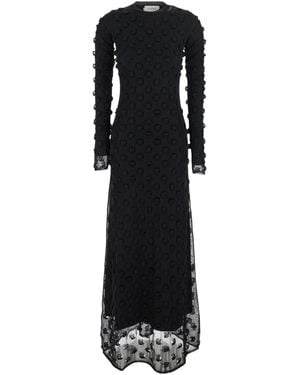 Sportmax Crewneck Dress With 3D Effect And Semi Sheer Design - Black