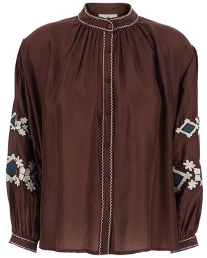 BENARAS BY CITRUS 'Ava' Top With Embroidery On The Sleeves - Brown