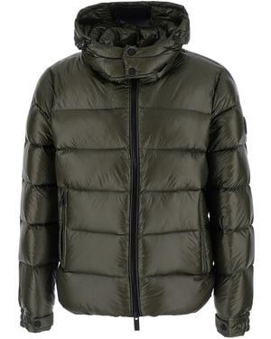 Heskimo Down Jacket With Fixed Hood And Logo Patch On The Sleeve - Green