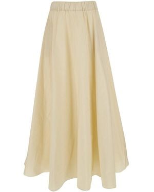 P.A.R.O.S.H. A-Line Maxi Skirt With Elastic Waistband And Soft Sheen - White