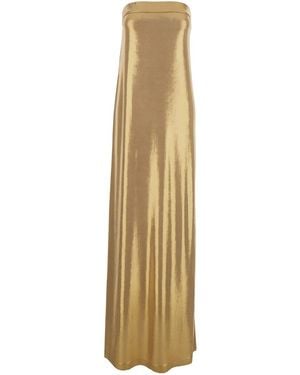 Norma Kamali Off-Shoulder Sleeveless Dress With Maxi Side Sli - Metallic