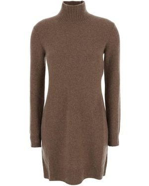 Max Mara Pure 'Edison' Dress With High Neck And Ribbed Trims - Brown