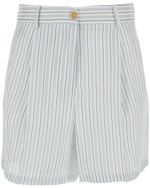 Semicouture Striped Linen Shorts With Pockets And High Waist, Multicol - Gray