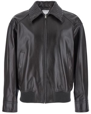 Bottega Veneta Jacket With Classic Collar With Intrecciato Motif And Elastic Trims - Black