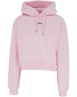 Jacquemus Hoodie With Fixed Hood And Logo Patch On Front - Pink