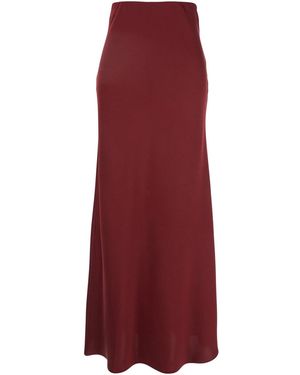 Plain Long Skirt With Volant Detail - Red