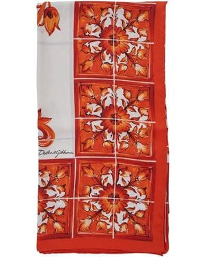 Dolce & Gabbana Square Scarf With All-Over Majolica Print - Red