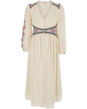 Ba&sh 'Tina' Long Dress With V-Neck And Embroidery Decorations I - Natural