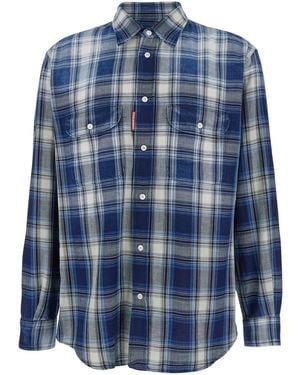 DSquared² Shirt With Classic Collar And All-Over Check Motif - Blue