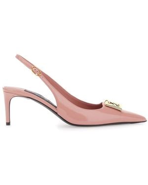 Dolce & Gabbana Slingback Court Shoes With Logo Plaque On The Front In - Pink