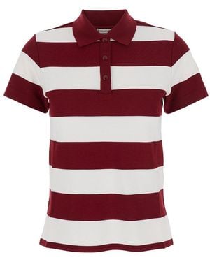 Moncler Stripes Shirt Collar T-Shirt - Red