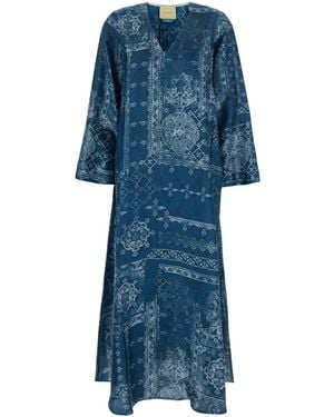 Momoní Long Dress 'Garcia' With V-Neck And All-Over Print - Blue