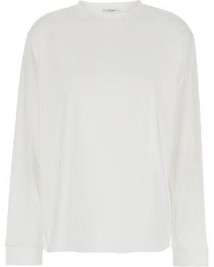 The Row Crewneck T-Shirt With Long Sleeves And Dropped Shoulders - White