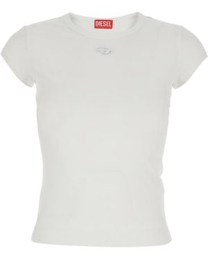 DIESEL 'Angie' T-Shirt With D-Logo Plaque On The Front - White