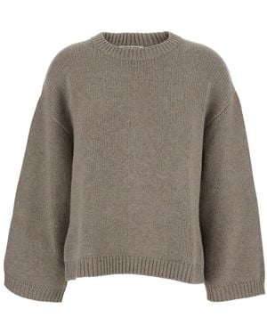 Soft Goat Jumper Chuncky Crewneck With Round Neck And Long Sleeves In - Grey