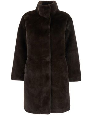 Apparis Fur Coat With Turtle Neck - Black