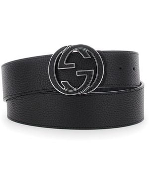 Gucci Cintura Reversibile Con Fibbia Intreccio Gg - Nero