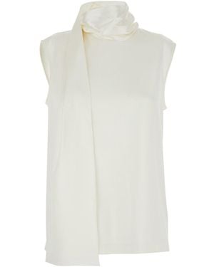 Bottega Veneta Sleeveless Top With Scarf Detail With Buttons - White