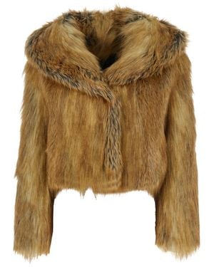 BB COUTURE Fur Coat With Hood And Front Fastening - Metallic
