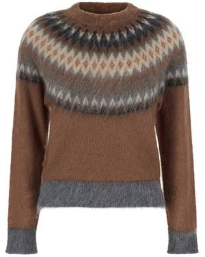 Max Mara Mstglassa Sweater Characterized By A Crew Neck And Long - Brown