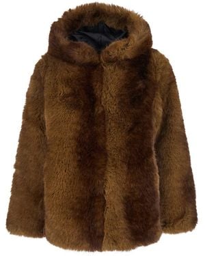 Apparis Fur Coat With Fixed Hood - Brown
