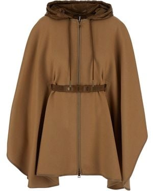 Moncler Cape With Adjustable Belt On The Front And Logo Patch On - Brown