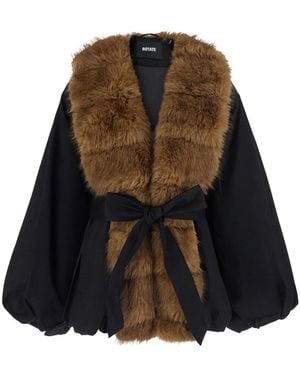 ROTATE BIRGER CHRISTENSEN Faux Fur Collar Jacket With Synthetic Fur Collar And Recycled P - Black