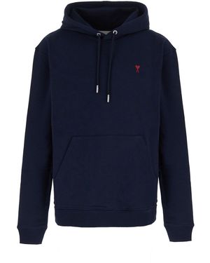 Ami Paris Hoodie With Ami De Cœur - Blue