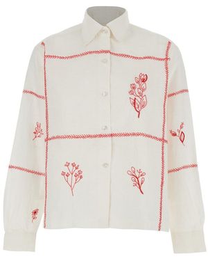 Roy Rogers Harvest Shirt With Floral Embroidery - White