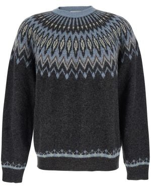 Roberto Collina Crew Neck Jumper With Jacquard Motif - Grey
