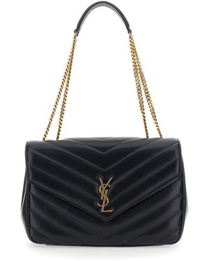 Saint Laurent 'Loulou' Large Crossbody Bag With Sliding Chain-Li - Black