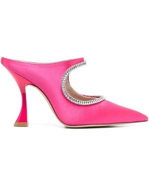 Stuart Weitzman Crystal Buckle 75 Suede Mule - Pink