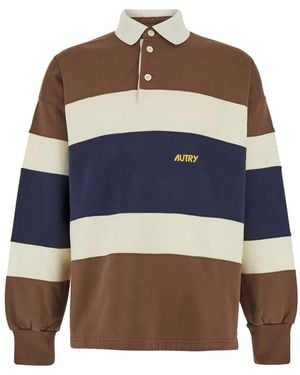 Autry Multicolour Long Sleeve Striped Polo Shirt In Cotton Man - Blue