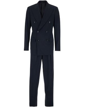 Giorgio Armani Double-Breasted Suit With Peak Lapels - Blue