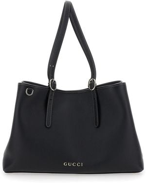 Gucci Borsa A Spalla Con Logo Letteirng Sul Fronte E Manici Superiori - Nero