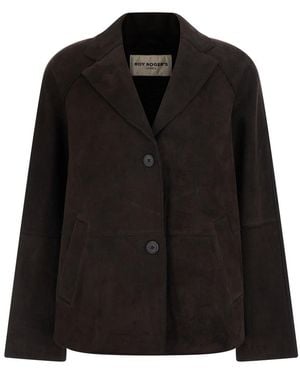 Roy Rogers Suede Raglan Peacoat With Collar And Long Sl - Black