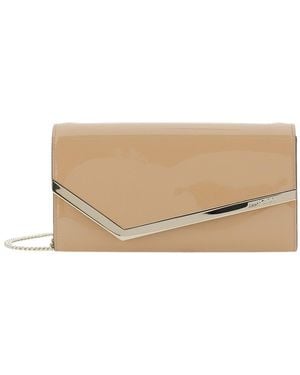 Jimmy Choo Emmie Patch Light Clutch With Leather Details And Stud - Natural