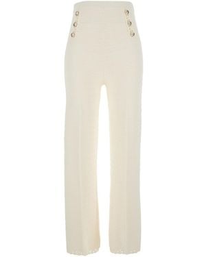 Twinset Trousers With Crochet Work And Elasticated Waist - White