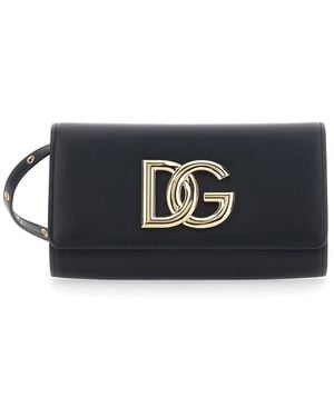 Dolce & Gabbana '3.5' Clutch Bag With Metallic Dg Logo On The Front - Black