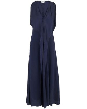 Victoria Beckham Sleeveless Draped V-Neck Midi Dress - Blue