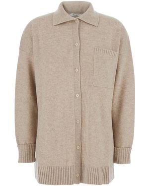 Max Mara Cashmere Cardigan With Classic Collar Tops - Natural