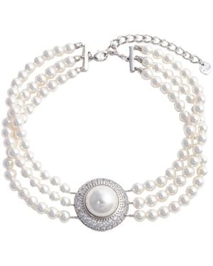 Self-Portrait Collana Choker Con Decorazione Con Cristalli E Perle Sin - Bianco